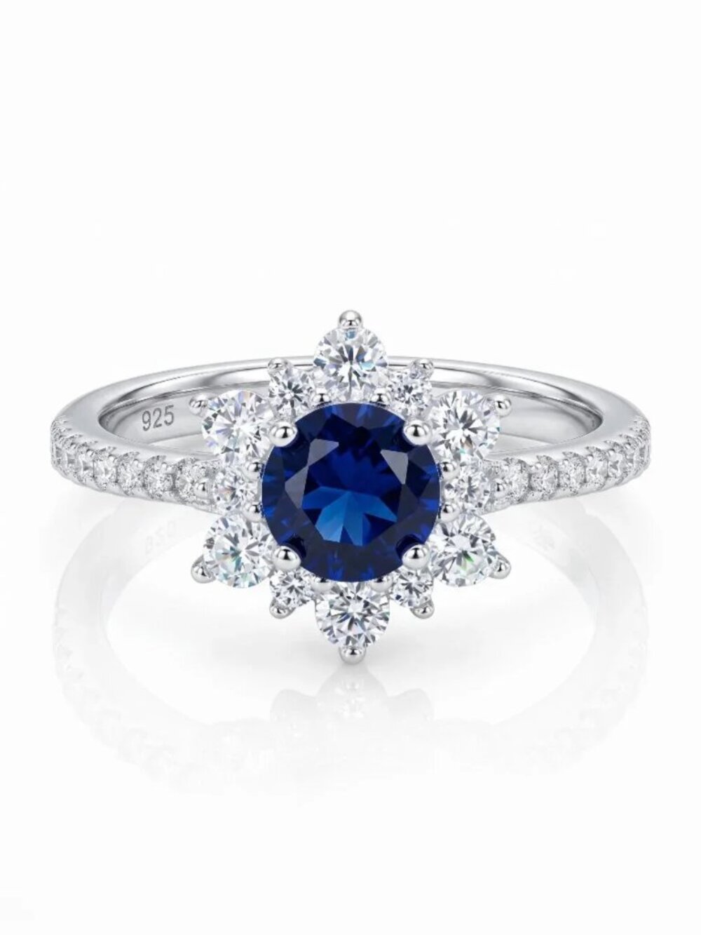 RARE Blue Sapphire Flower Ring, 925 Sterling Silver Charmed Aroma